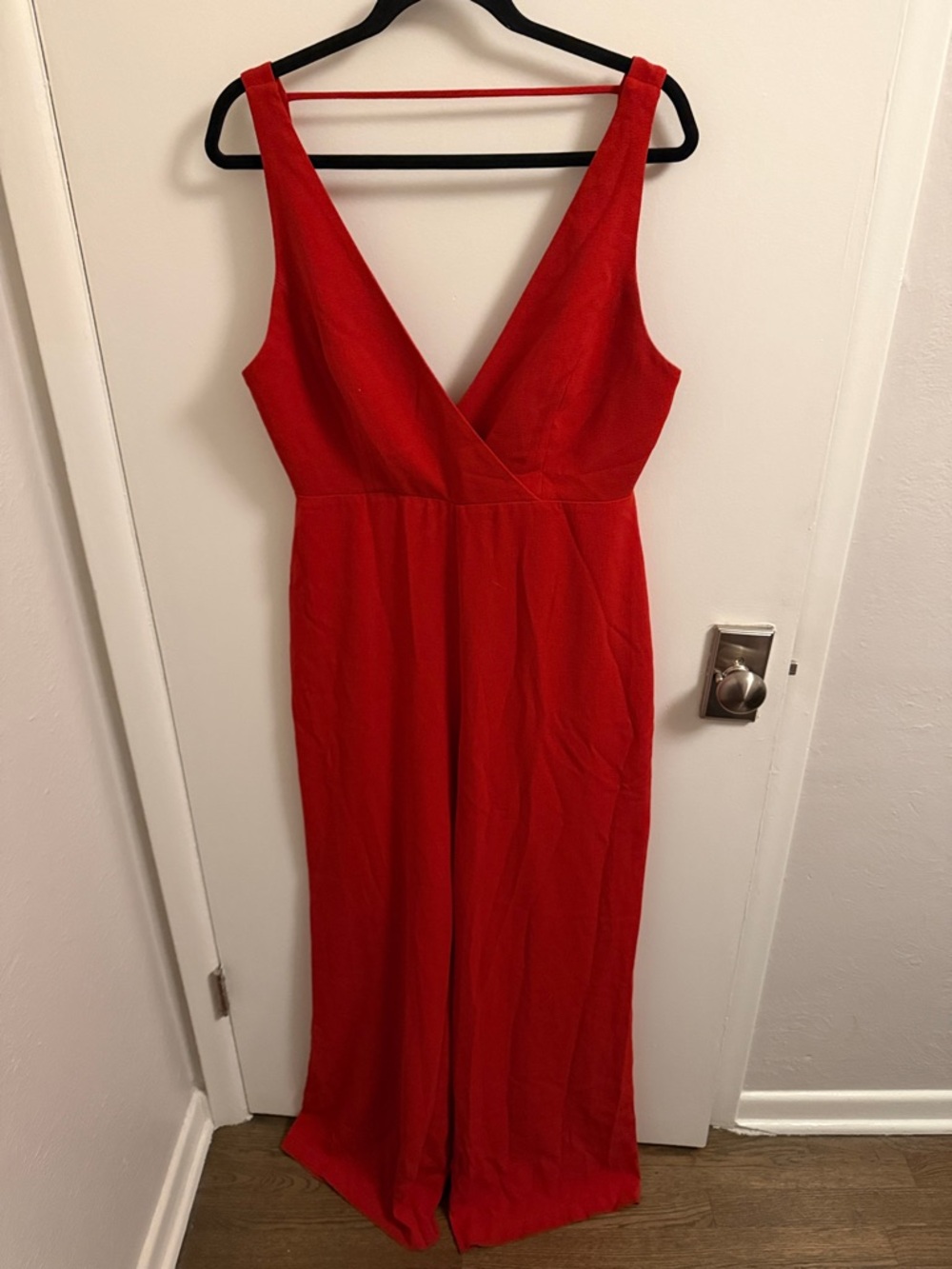 Wayf Red V Neck Wide-Leg Jumpsuit